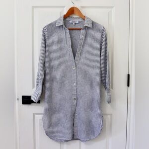 Striped Button-Down Linen Shirt - Blue/White, cover up, boyfriend, resort, beach